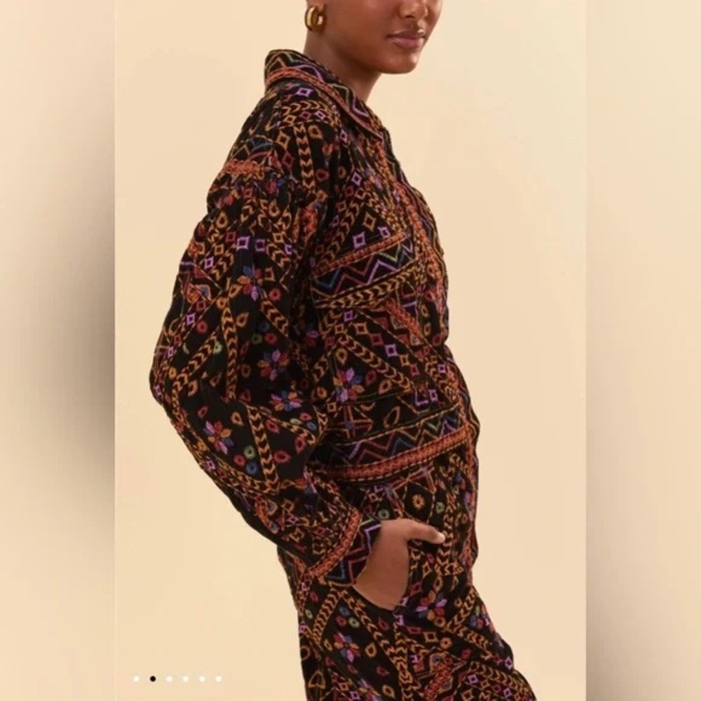 Farm Rio Embroidered Long Sleeve Corduroy Jumpsuit - Picture 3 of 10